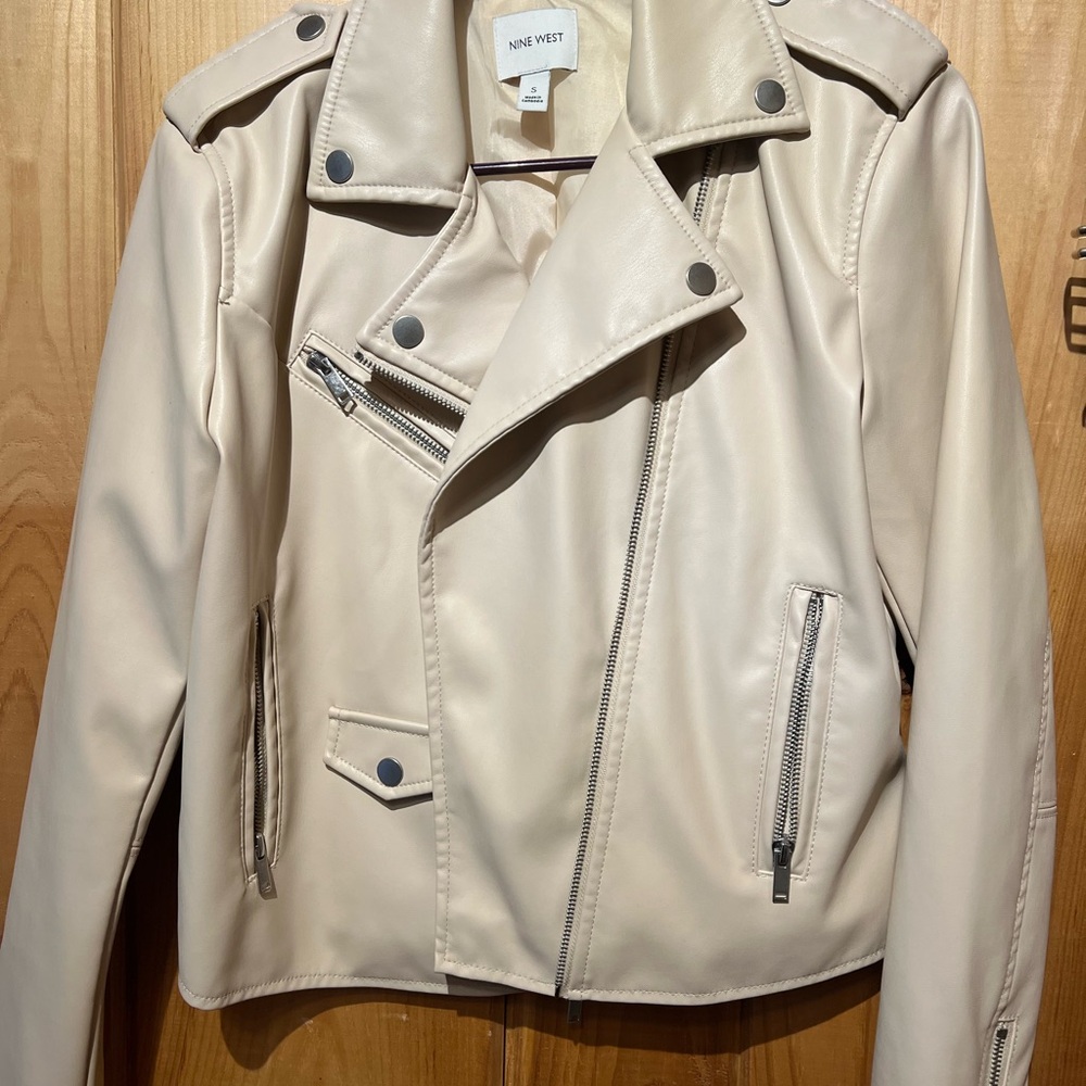 Nine West Beige Faux Leather Moto Jacket